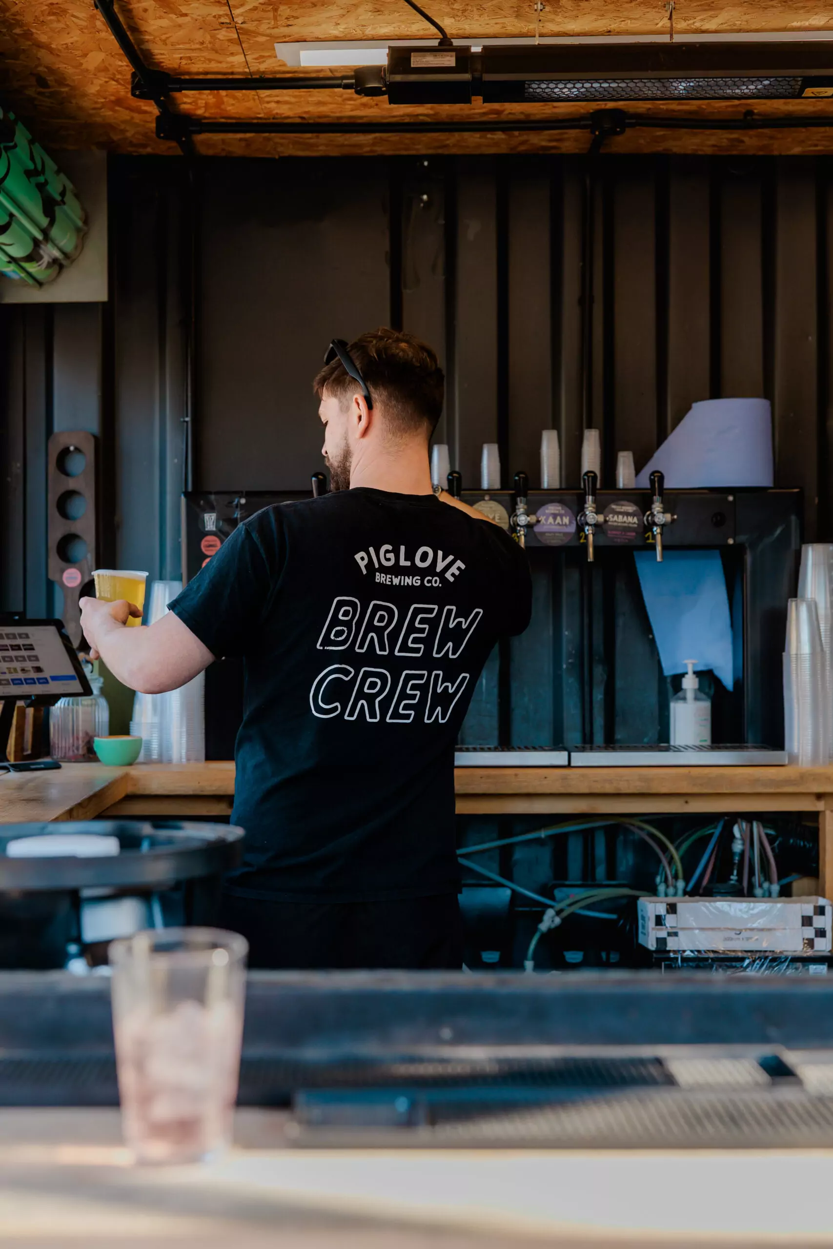 piglove by the river pint pour, branded tshirt
